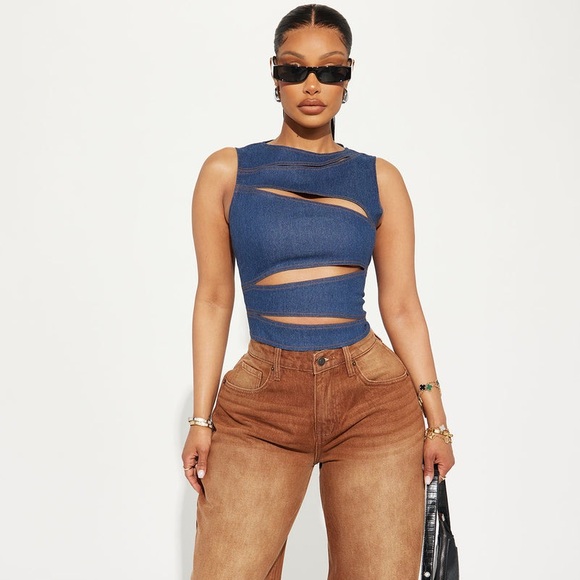 🆕 Fashion Nova Better Than Your Next Denim Top - Dark Wash 2X - Picture 5 of 6